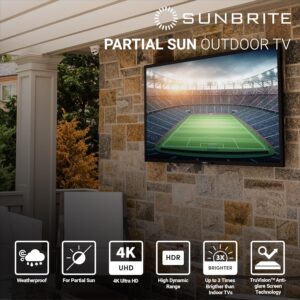 SunBrite Signature 2 Series Television hanging on a wall on the patio